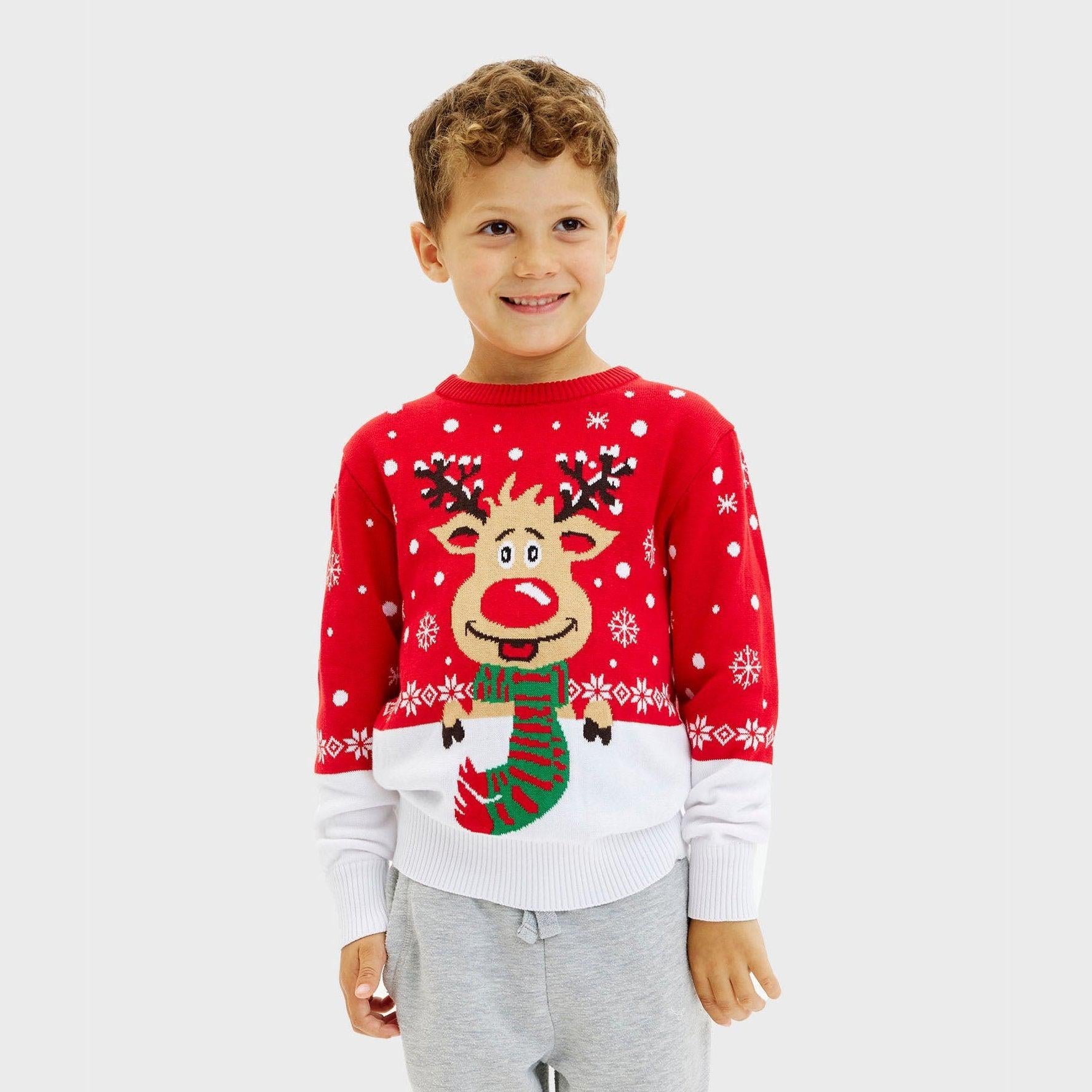 Rudolfs Weihnachtspulli Rot - Kinder.
